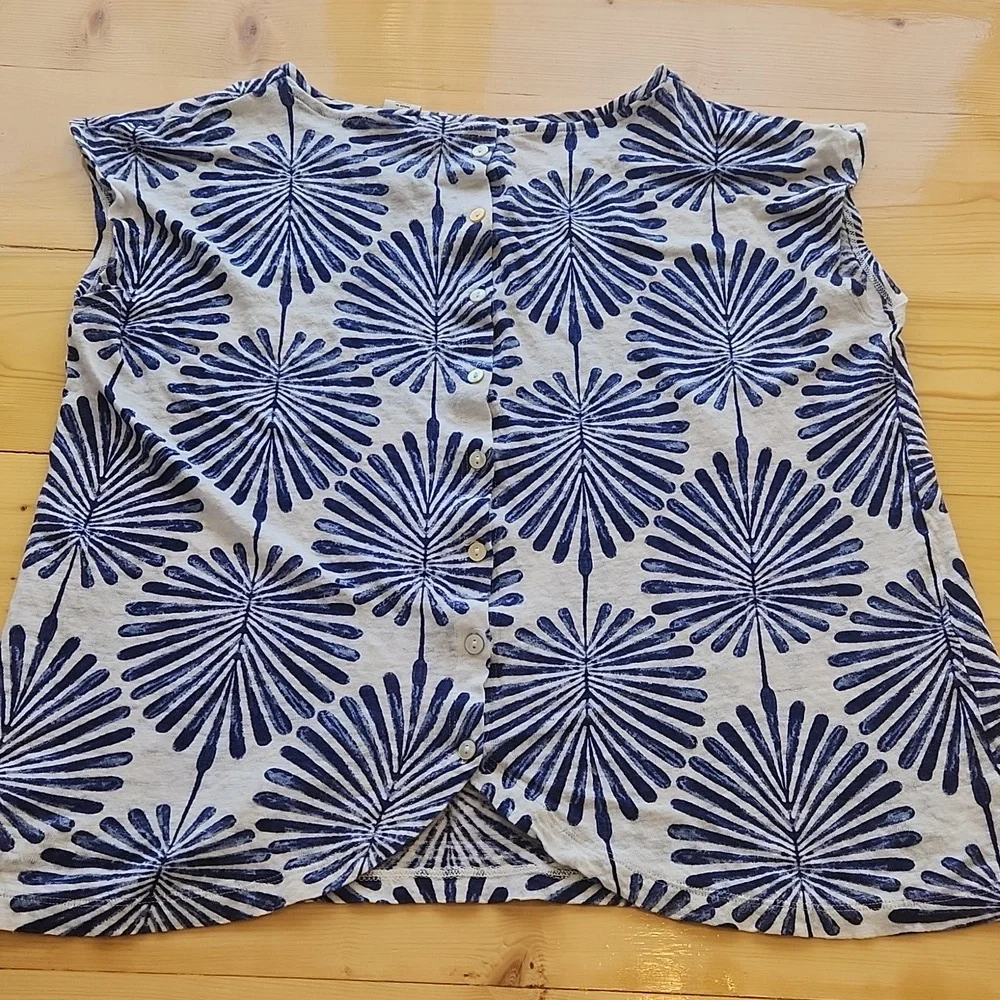 Joie 100% Linen Blouse Cap Sleeve Coastal White Blue L - Picture 9 of 16